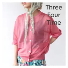 Three Four Time 14Gシースルーニットカーディガン ピンクのサムネイル