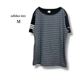 【adidas neo】アディダス　ボーダーTシャツ　半袖　ブラック×グレー　Mのサムネイル