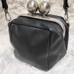 美品 カワカワ がま口 レザー ショルダー　ポシェット ブラック