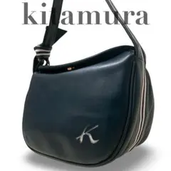 美品 Kitamura レザー ボール型 ショルダーバッグ ネイビー✕ホワイト 