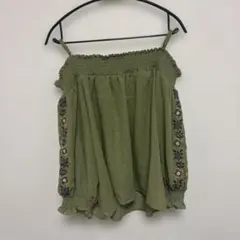 W closet 袖刺繍 オフショル ブラウス F 緑 七分袖 透け感