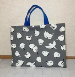 シマエナガ柄 レッスンバッグ 入園入学 通園通学 内ポケット付 ハンドメイド