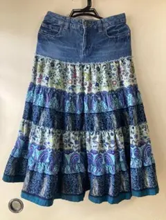 デニム＆花柄フレアスカート