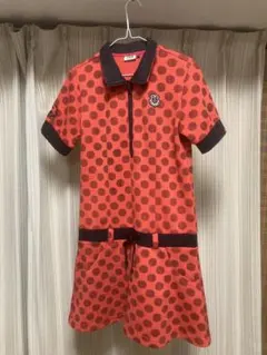 ❗️美品❗️厚手　暖かい 赤色ドット柄ポロシャツワンピース