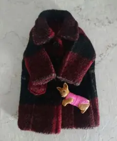 1/6 ドール 用★赤と黒のチェック柄 コートと犬のフィギュア