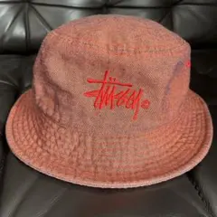 Stussy バケットハット L-XLオレンジ デニム 刺繍ロゴのサムネイル