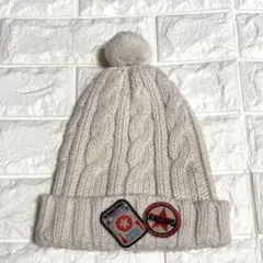 子供用　クリーム色 白色　ケーブル編み ニット帽 48cm〜52cm