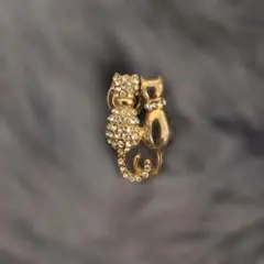 猫デザイン ストーン装飾 ブローチ