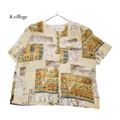 K.villageエジプト柄半袖ブラウス麻混風肩パッドF - メルカリ