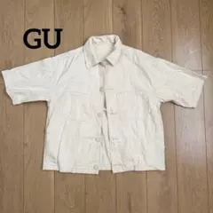 GU ジーユー 半袖 ワークシャツ コットン ツイル 生成り オフホワイト Lのサムネイル