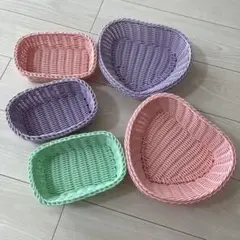 パステルカラー　ラタン風　小物入れ　カゴ　セット
