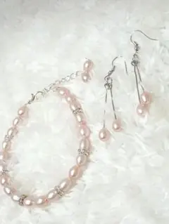 天然石　パ―ルブレスレット&ロングスティックピアス