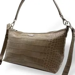 美品 サロンドアルファード ショルダーバッグ 2way レザー グレー系 ロゴ