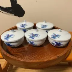 客用　湯呑　5客　蓋付き