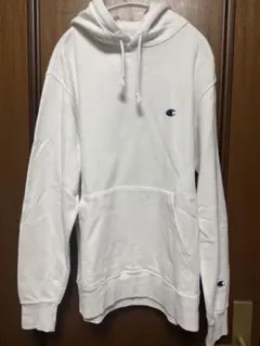 Champion ホワイト フード付きパーカー