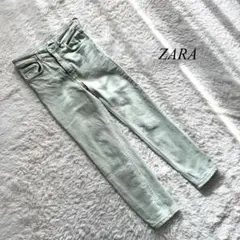 L7【ザラ】スキニーデニムパンツ　きみどり　36 無地　カジュアル　人気