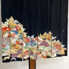 和風のれん 扇子と花のデザイン横〜109–丈〜123!