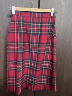 赤 タータンチェック プリーツスカート