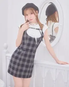 ミシェルマカロン michellMacaron チェックベルトジャンスカセット