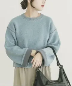 新品タグ付 『洗濯可/毛玉防止』ダブルフェイスモールニット ブルー