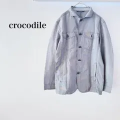 クロコダイル シャツ 長袖 グレー シンプル 麻 無地 カジュアル 爽やか