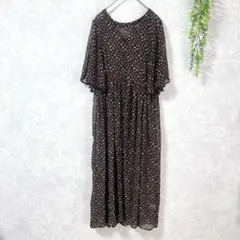 〈イング〉ロングワンピース/花柄シフォン/ポリエステル/M/ブラック/七分袖