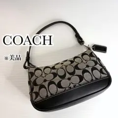 美品 COACH コーチ シグネチャー アクセサリーポーチ ブラック レザー