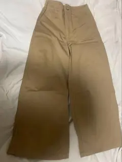 ベージュ ハイウエスト ワイドチノパン
