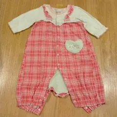 チェック柄ロンパース女の子 サイズ70　ヒップ部ボア付き　キムラタン