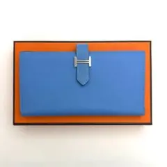 【極美品】エルメス 長財布 ベアンスフレブルージーン/シルバー金具エプソン HERMES（エルメス） （未使用 展示品）エルメス ベアン スフレ 二