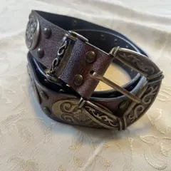 y2k レザー　スタッズベルト レディース ブラウン