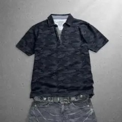 00s DIESEL ポロシャツ グランジ お兄系 ギミックフェード ブラック