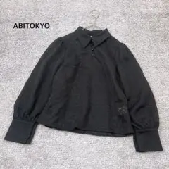 ＝【ABITOKYO】シアーブラウス 襟付き ブラックのサムネイル