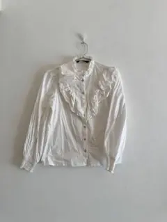 ZARA フリル付きホワイトシャツ Sサイズ
