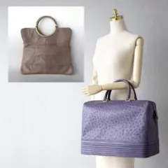 n*様 専用レザーハンドバッグ ベージュ パープル