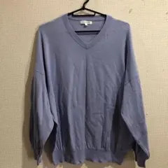新品・未使用Vネックバルーン袖藤色コットン100%セーター