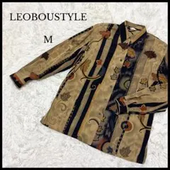 【LEOBOUSTYLE】レオボウスタイル 総柄長袖シャツ M ブラウン レトロ