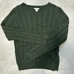 H&Mダークグリーン ケーブル編みセーター Mサイズ