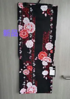 黒地に赤・ピンク花柄 浴衣 5060