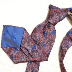 美品✨LANVIN ペイズリー柄 シルクネクタイ ネイビー/赤