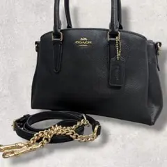 コーチ 2way ゴールドチェーン ショルダーバッグ レザー 黒 F28977