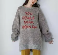 JEANASIS/ジーナシス 5GジャガードロゴBIG ニット グレー