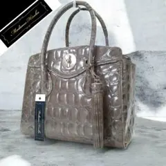 ☆MADAME HIROKO☆クロコ型押しレザー☆ハンドバッグ☆ダブルハンドル 
