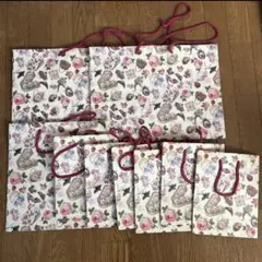 アンティーク　レトロ　花柄 紙袋 まとめ売り 同柄 大中小　9枚セット ローズ柄
