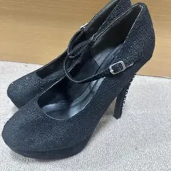 レディース 黒 グリッター 厚底 ハイヒール パンプス ストラップ ラメ