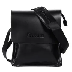 レザーショルダーバッグ 防水 メッセンジャーバッグ メンズ ブラック 黒