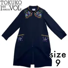 9】トクコプルミエヴォル ロングコート レース切替 ドット 総柄 