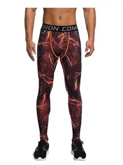 スポーツタイツ 黒/朱色 Sサイズ