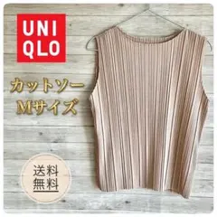 【美品】ユニクロ ノースリーブ プリーツ カットソー Mサイズ 上品 光沢
