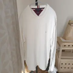 トミーヒルフィガー ホワイト Vネック ニット 長袖 綿カシミヤ